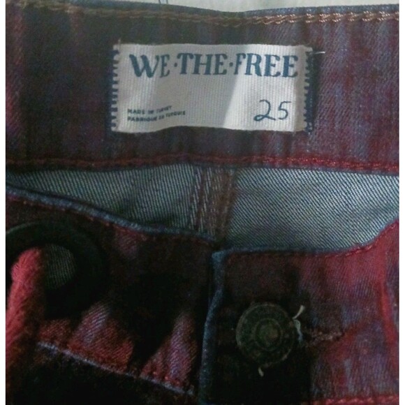 We The Free Moxie Flocked Pull On Barrel Leg Burgundy Jeans Size 25 - Picture 4 of 12